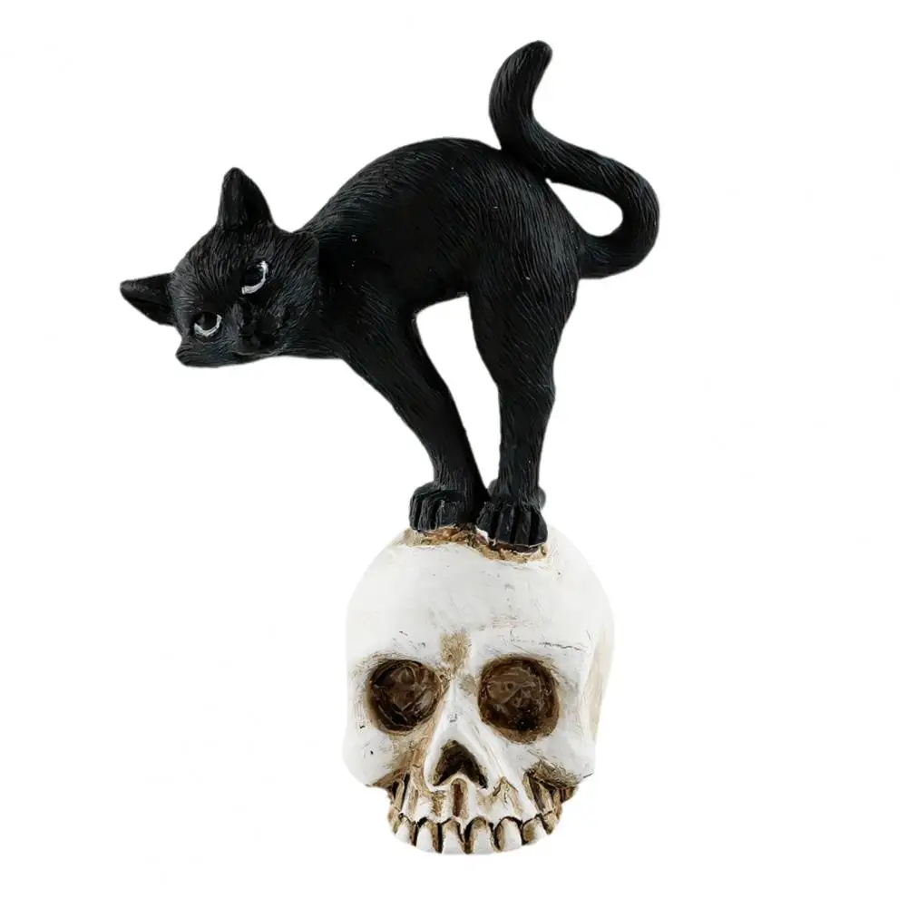 Black Cat Decoration Spooky Halloween Black Cat Figurine with Witch Statue Resin Spider Sculpture Festive Home for Festival