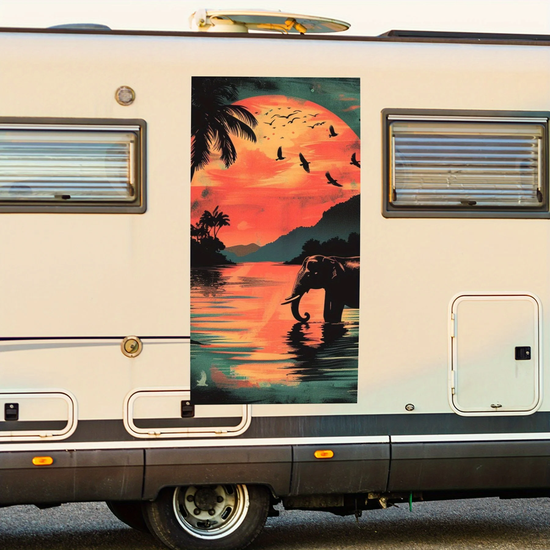 

Слон в тропическом закате, виниловая наклейка для двери автомобиля на колесах, водонепроницаемые самоклеящиеся виниловые наклейки для хвоста автомобиля и B