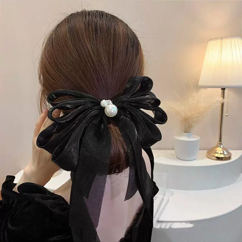 

Women Solid Horse Tail Hair Clip Female Hair Accessories New Headwear Elegant Ladies Large Bowknot Barrettes Hairpins