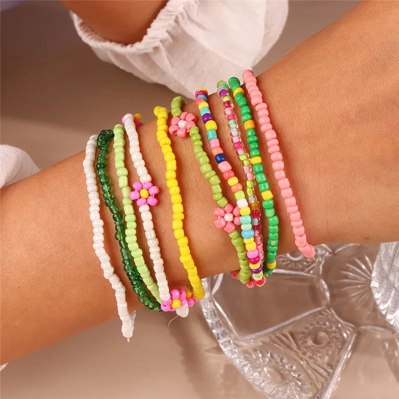 Böhmische handgemachte bunte Perlen Armband für Frauen niedlichen Sommer Strand Regenbogen Blume Armband Mädchen Boho Schmuck Großhandel – Detail 17