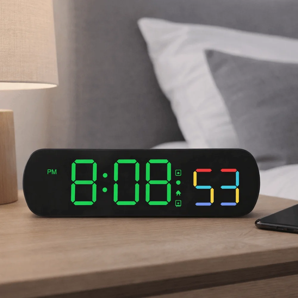 Large Display Digital Alarm Clock Temperature Display 12/24 Hour Temperature Display Clock Jump Seconds Function Loud Alarm