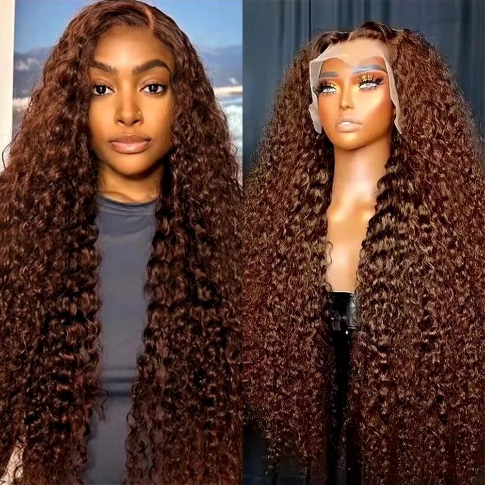 Chocolate Brown Deep Wave Lace Front Wigs Human Hair 13x6 Hd Deep Wave Lace Front Wig 200% Density Curly Wig Pre Plucked Baby Hair & Tangle Free, Natural Look for Daily Use view 3