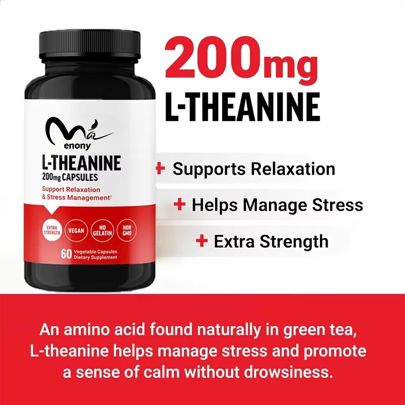 Supplément de L-théanine, soulage le stress, soutient le calme et la relaxation, 60 capsules végétales, non génétiquement modifié