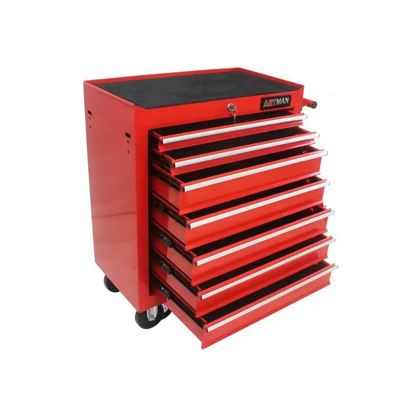 7 Drawer Multi-Functional Tool Cart with Wheels - Red Storage Solution for Garage or Workshop