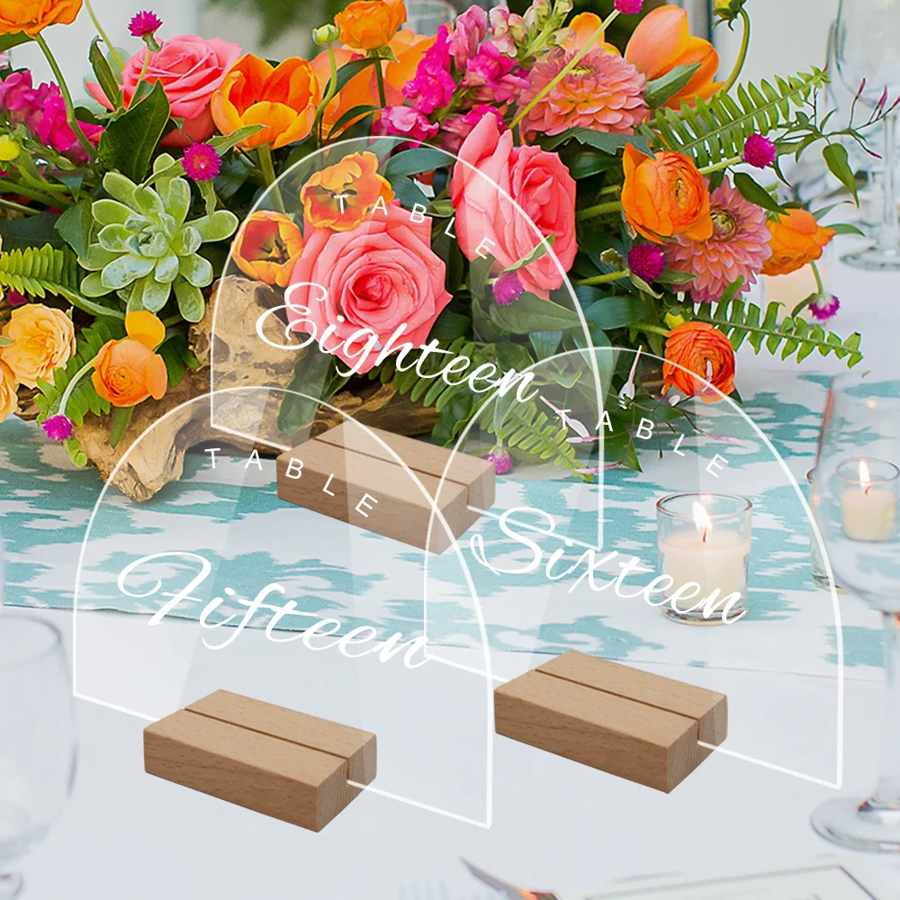 Transparent Acrylic Semicircle With Wooden Base Acrylic Wedding Party Table Number Card Table Seat Card Diy Table Name Plate