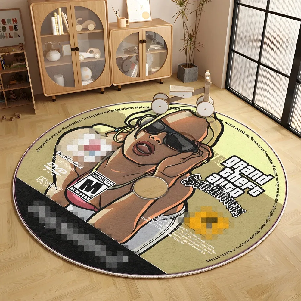 Round CD Cartoon Doormat Personalized Rugs Gamer Bedroom Entrance Hallway Non Slip Round Rug Home Decor Music Records Area Rug