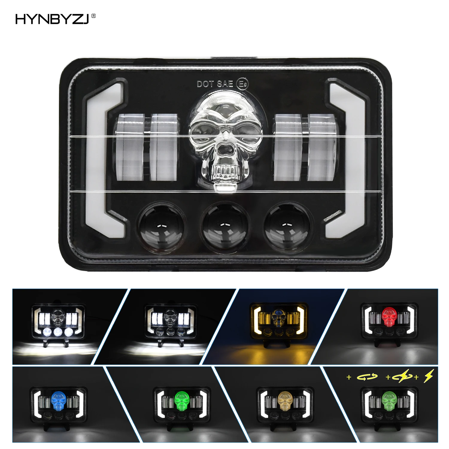 HYNBYZJ 200W 6×4 Inch LED Motorcycle Headlight DRL Hi/Lo Beam Round Skull Car Lamp Angel Eye For Motorcycle Offroad Car Jeep