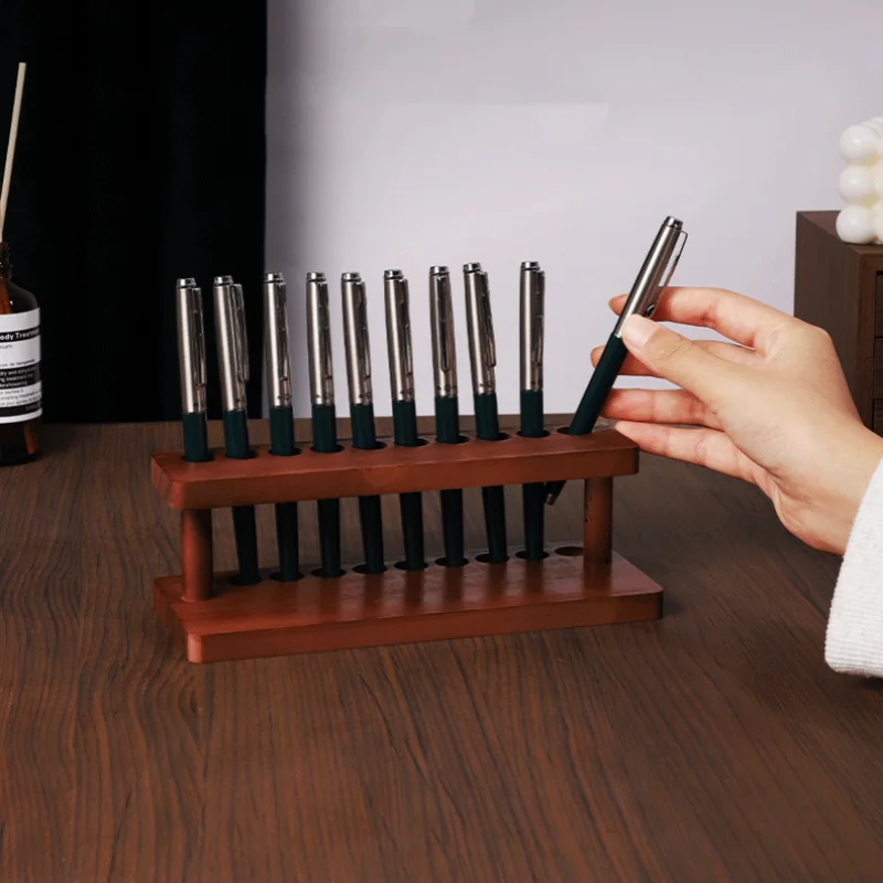 Wooden Pen Stand 4/10 Slots Cell Pen Holder Modern Office Desk Organizer Natural Wood Grain Pen Stand Sleek Wooden Pencil Holder