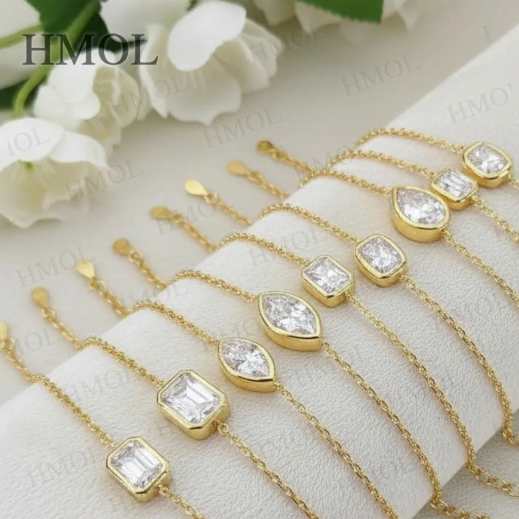 Moissanite Bracelet Featuring Round Pear Oval Heart Emerald Stones Multi-Cut Design Fine Jewelry Elegant Women Wear Present