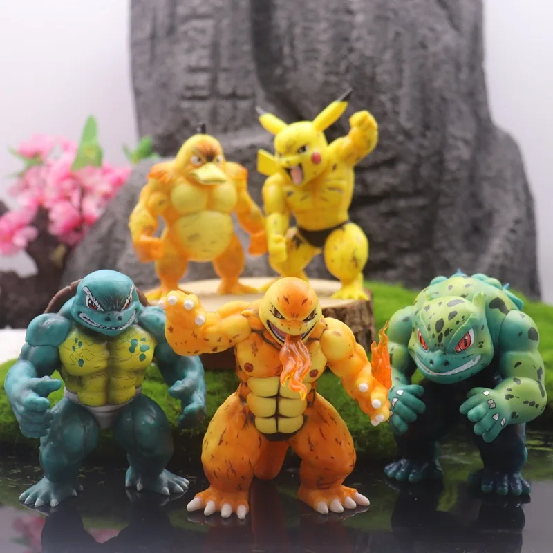 Pokemon Muscle Crazy Pikachu Bulbasaur Charmander Squirtle Psyduck Figure Collection Model Toys