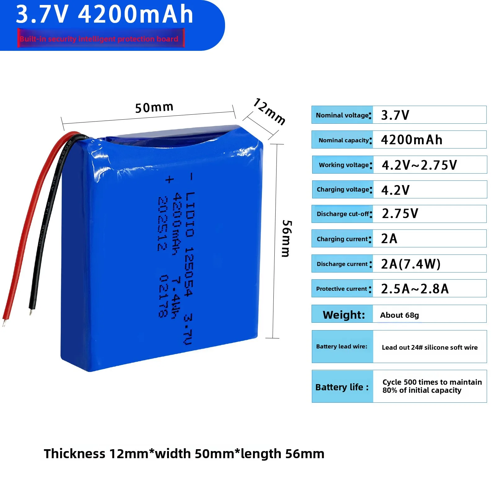 125054 3.7V 4000mAh Rechargeable LiPo Lithium Polymer Battery For Power Bank Laptop PSP GPS Tablet PC Speaker MID DVD PAD