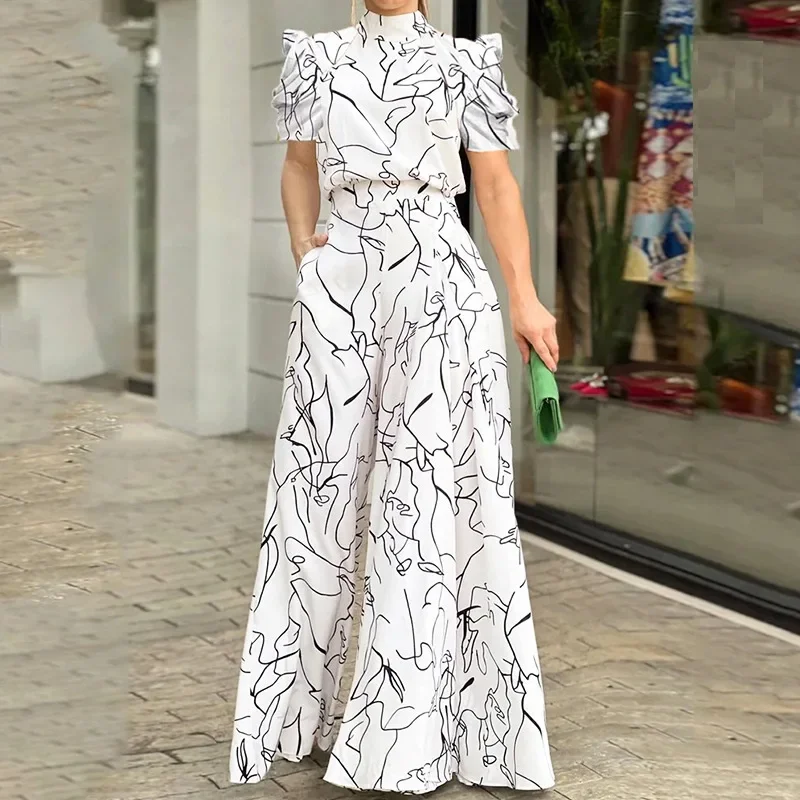 2024 Summer New Womens Clothing Fashion Elegant Women Jumpsuit Loose Hanging Neck Printed Female Jumpsuits