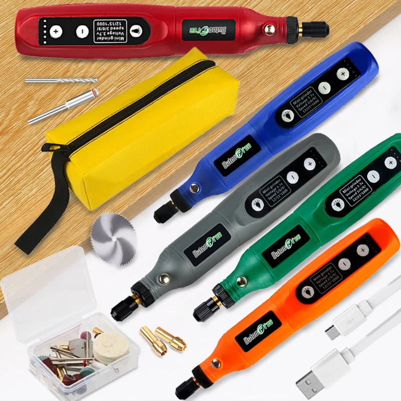 USB Wireless Engraving Pen Rechargeable Mini Cordless Drill Pen With LED 5 Speed Rotary Tool Dremel Grinding Accessories Set