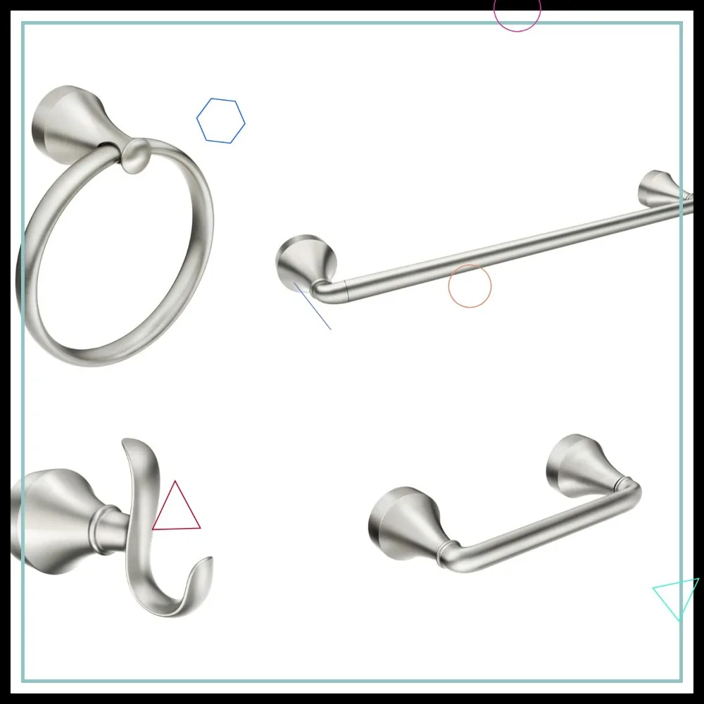 

4-Piece Bathroom Accessory Set in Brushed Nickel Finish, Includes Towel Ring, Robe Hook, Towel Bar, and Toilet Paper Holder
