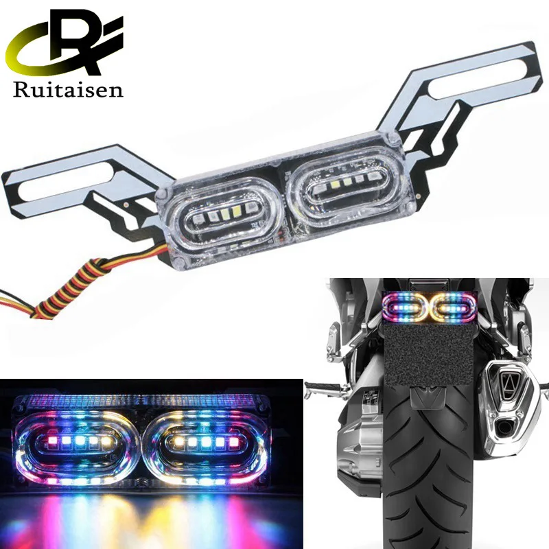 

Ruitaisen Motorcycle RGB DRL Strobe brake Lamp LED Flash Stop Light Flow Colorful LED License Plate Tai Police Warning Day Light