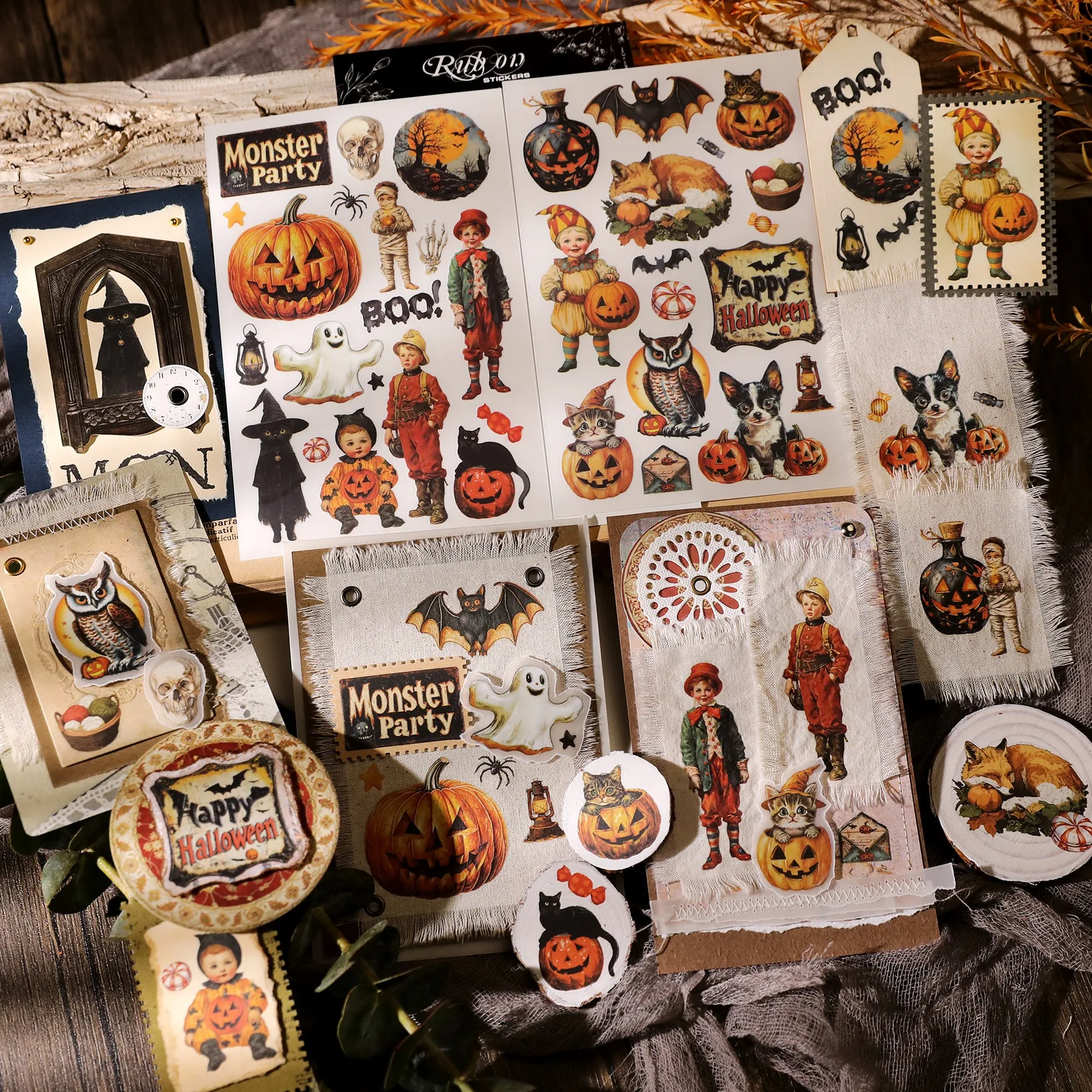 Vintage Halloween Rub-On Stickers for Scrapbooking Card Making Home Cloth Deco Craft Supplies Junk Journal Transfer Stickers