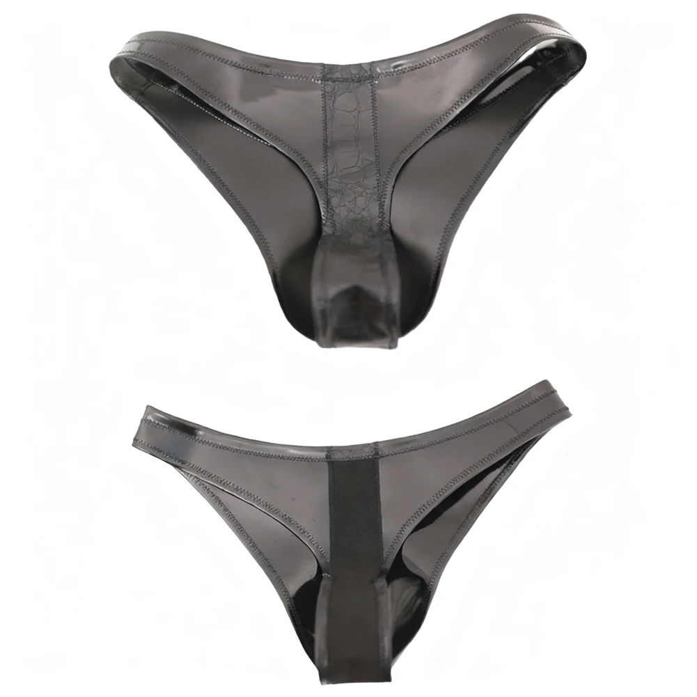 

Мужские латексные трусы-стринги с эффектом блеска, комбинированные с искусственной кожей, однотонные, облегающие, для геев, нижнее белье