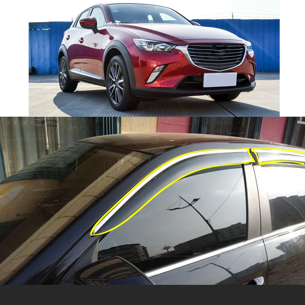 Car Body Styling Sticker Plastic Window Glass Wind Visor Rain/Sun Guard Vent For MAZDA CX-3 CX3 2016 2017 2018 2019 2020 2021