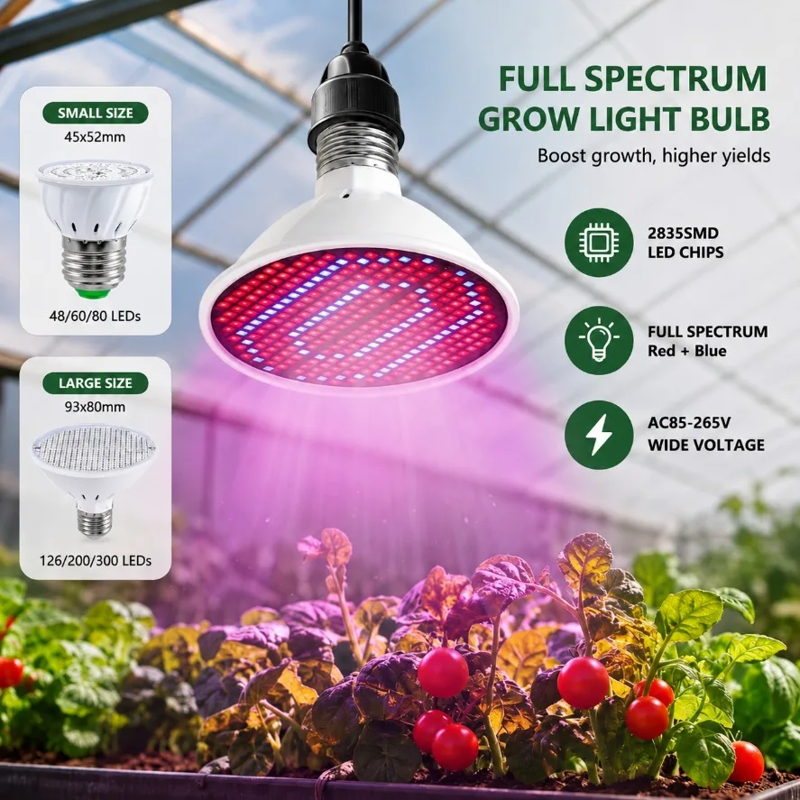1-3Pcs E27 LED Grow LightBulb 2835SMD Red Blue Full Spectrum AC85‑265V Phytolamp for Indoor Plant Seedling Hydroponic Greenhouse