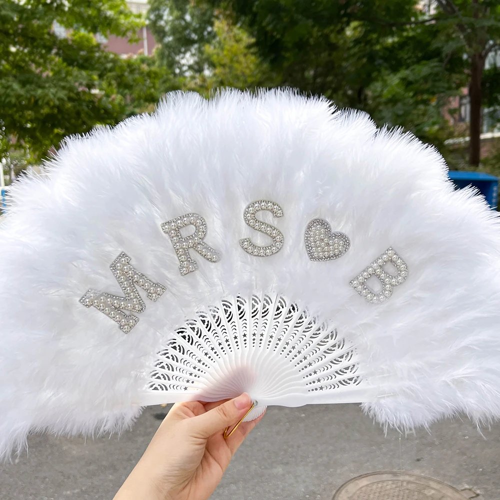 

Personalized Mrs Fluffy fan Bridal Shower Wedding Bachelorette hen Party honeymoon decoration bride I Do Wifey Gift Photo props