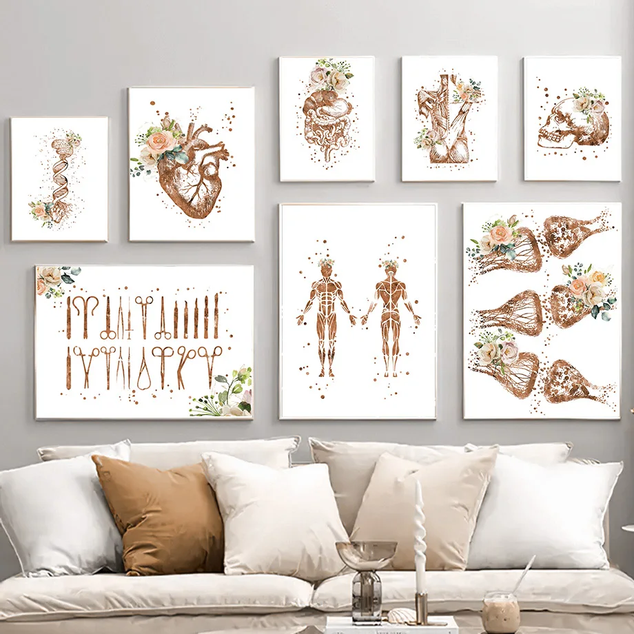 Heart Skull Kidney Skeleton Medical Anatomy Wall Art Canvas Painting Abstract Posters And Prints Wall Pictures For Clinic Decor