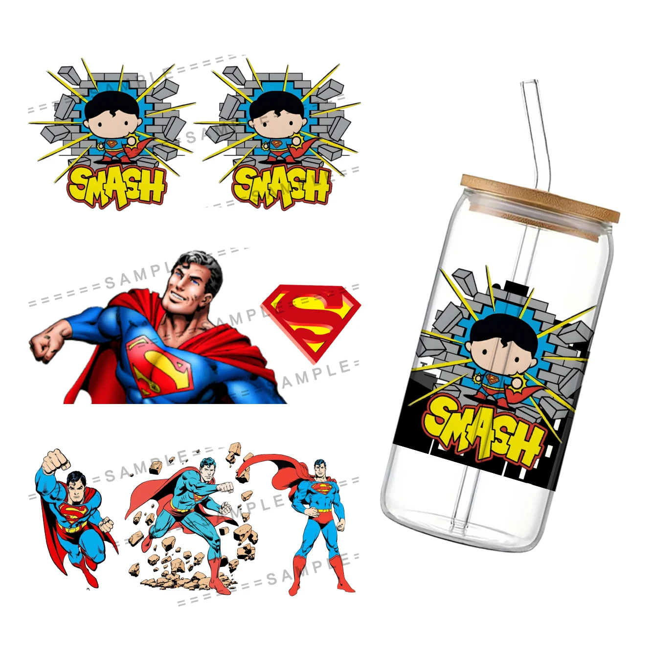 DC Superman UV DTF Cup Wrap for 16Oz Libbey Comic Book Superhero Glass Can DIY Transfer Sticker