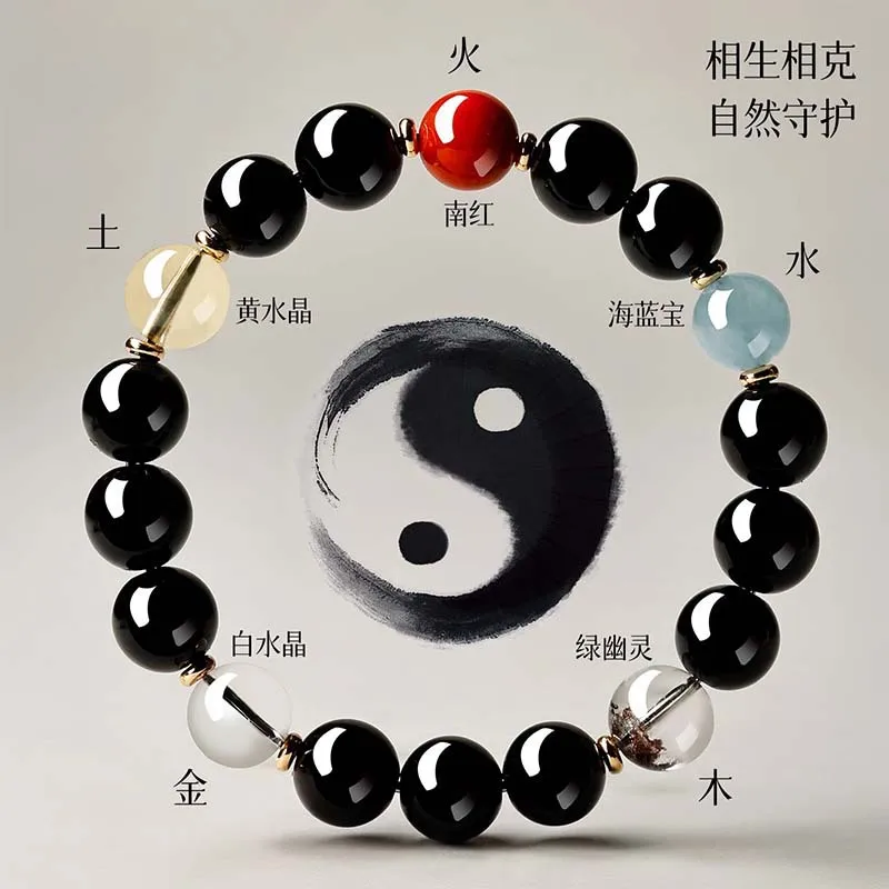 Putuo Mountain Natural Black Obsidian -Gem Multi-Circle Men And Women Good Luck Fortune Bead Bracelet view 3