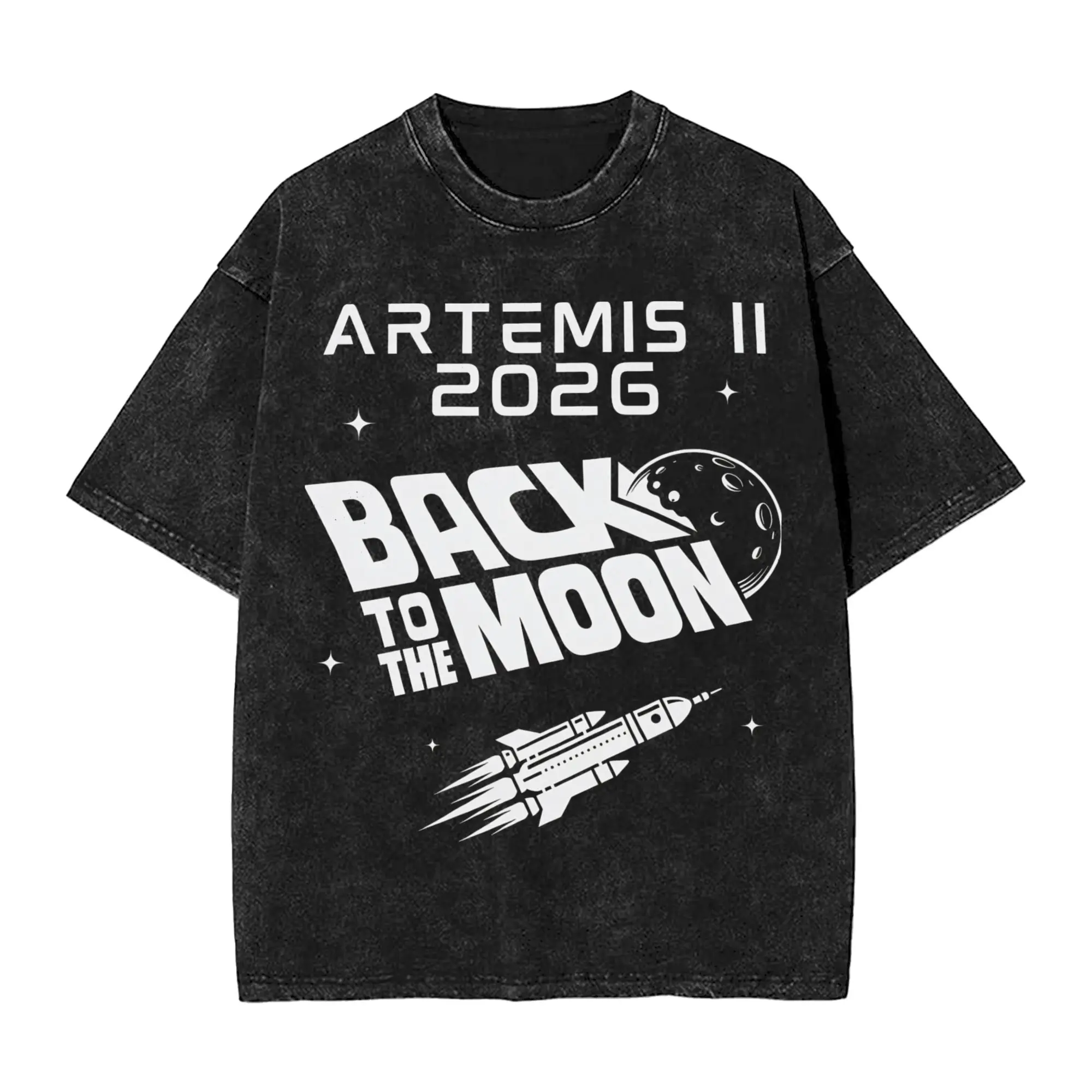 Streetwear Washed T-Shirt Artemis II Moon Mission Loose T Shirts  Hippie Tshirt for Male Beach Awesome Casual Top Tees