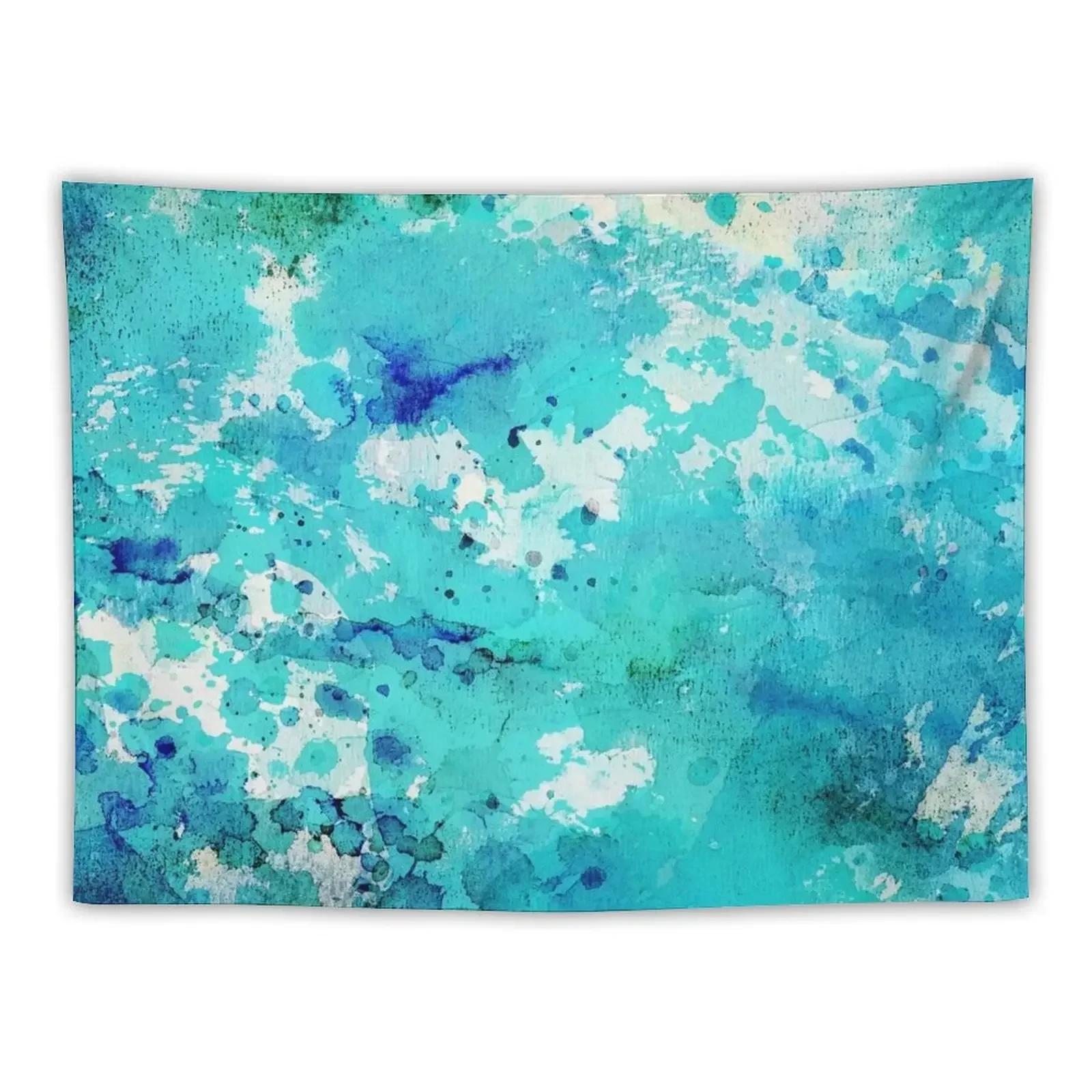 

Artistic blue teal hand painted watercolor abstract pattern Tapestry Room Design Aesthetic Room Decor Korean Tapestry