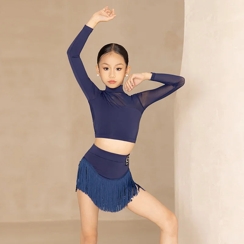 子供社交ダンス競技服女の子ラテンダンスパフォーマンス衣装子供ダンス練習スーツ DW10416