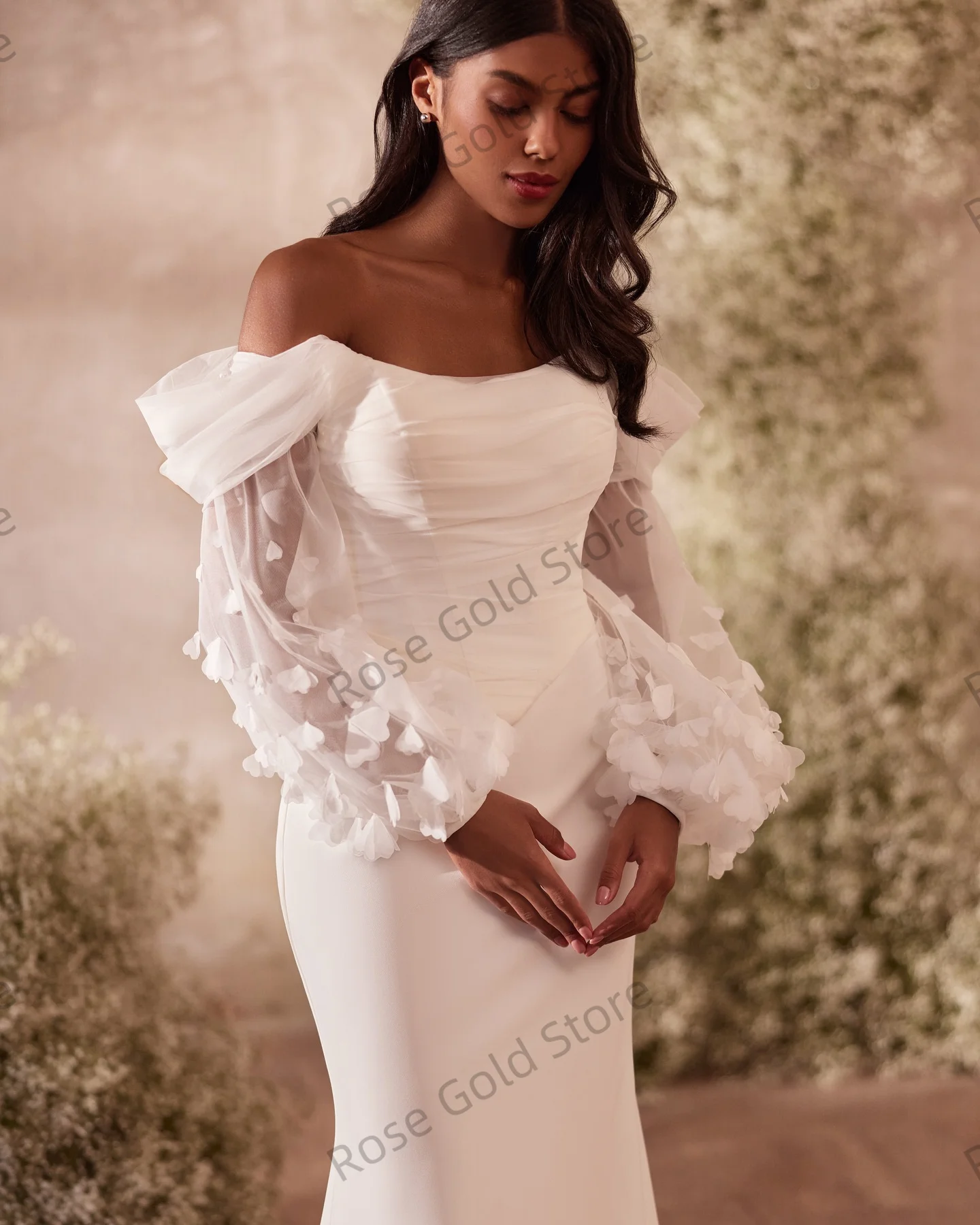 Prosta Biała Suknia Ślubna Syrena Odkryte Ramiona Koronkowe Rękawy Suknie Wieczorowe z Odpinanym Trenem Personalizowane Eleganckie Suknie Ślubne