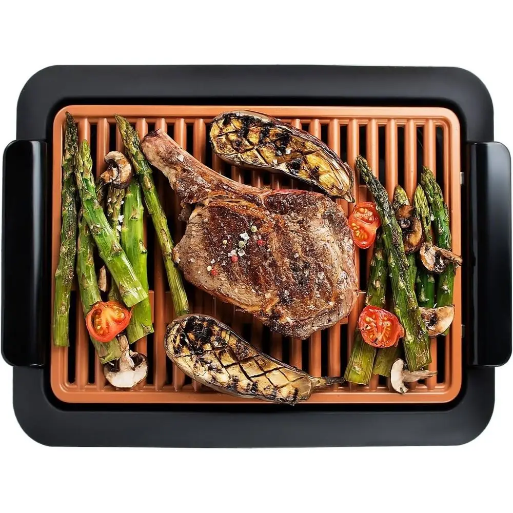 

Grill, Indoor Grill, Nonstick Ceramic Electric Grill – Dishwasher Safe Surface, Temperature Control, Metal Utensil Safe, Barbequ