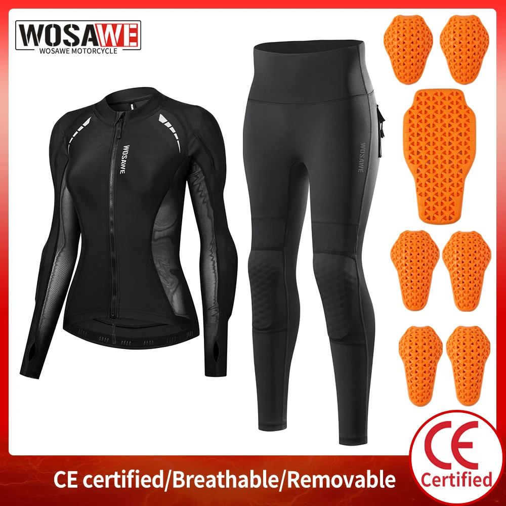 

WOSAWE Women Motorcycle Jacket and Pants Set with Removable Pads Soft Protective Gear CE Certified Safety Moto Racing Clothes
