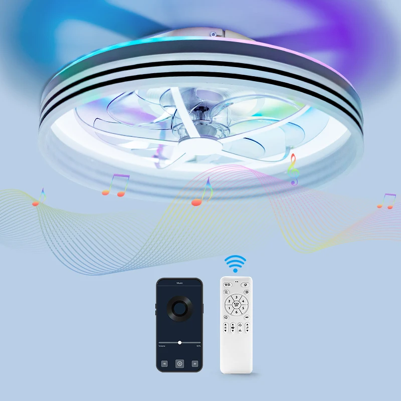 MARPOU Smart LED Deckenventilator Licht Multifunktionale RGB Musik Deckenleuchte Ventilator mit APP