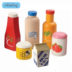 Juguetes de cocina 3D de madera para bebé, casa de juegos, botella de salsa, miel, fresa realista, juguete de simulación de madera maciza, juguete educativo, regalo