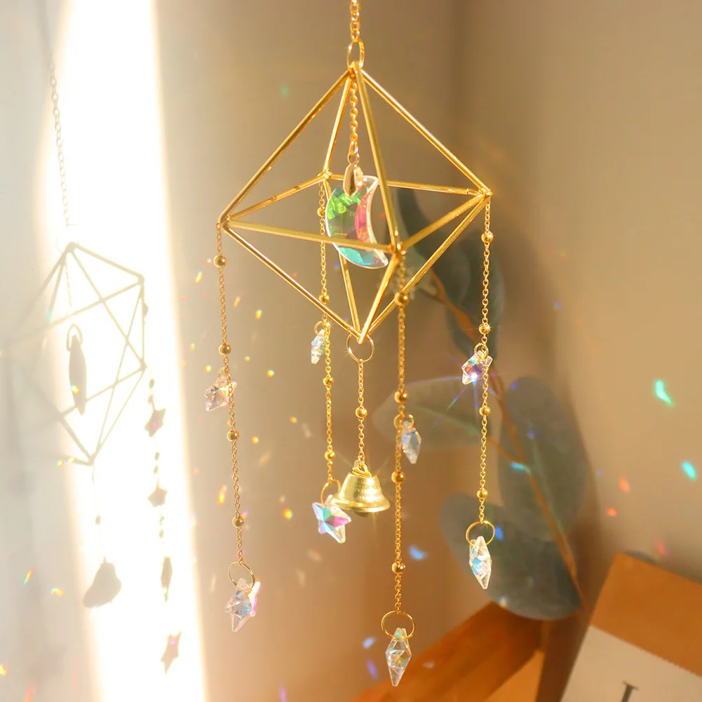 light and shadow crystal wind chime pendant bell horizontal room window hanging decoration dream rainbow gift sunshine catcher