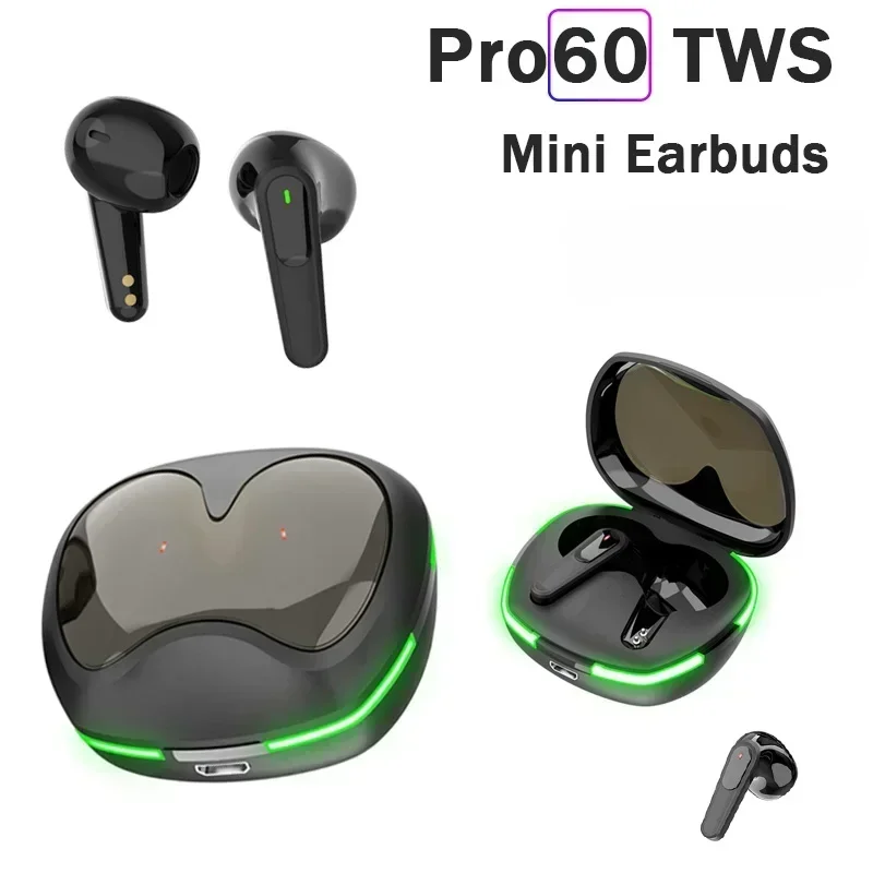 Pro60 TWS Bluetooth Earphones Wireless Headphones HiFi Stero Headset Noise Reduction Sports Earbuds with Mic for Xiaomi iPhone