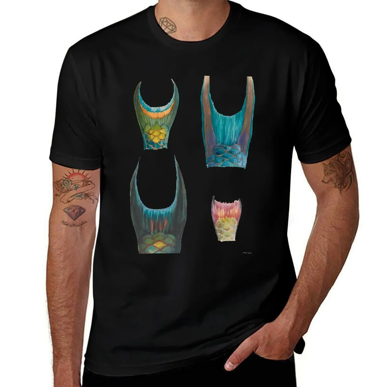 Fish Tails T-Shirt Work Outdoor Short Sleeve Tee T-Shirt