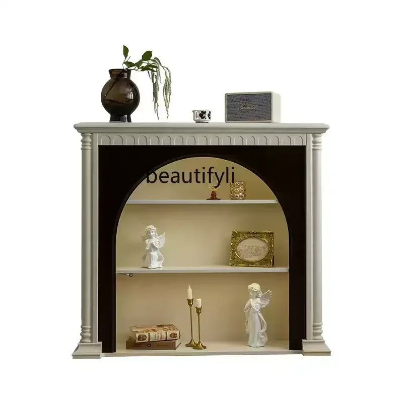 Y French retro solid wood fireplace cabinet cream wind decorative cabinet luminous storage display cabinet