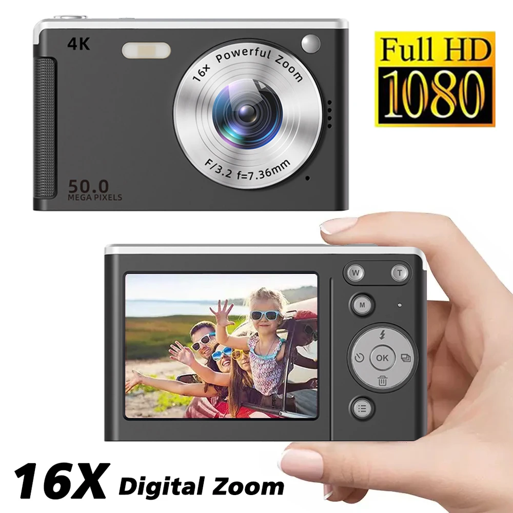 4K Digital Camera Instant Photo Children Camcorder with 16x Zoom Compact Cameras 1080P 50MP Cameras for Beginner Photography