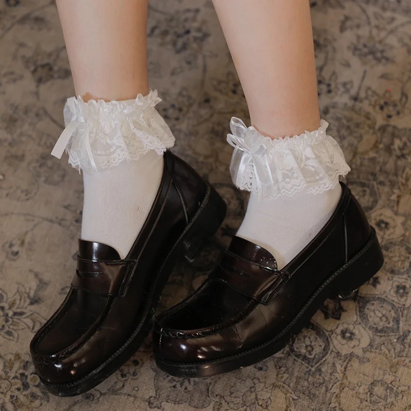 

Elegant Lolita Mid-Calf Socks Lace Bow Detail Gothic Kawaii Socks Black White Warm Fashion JK Uniform Stockings Cute Socks