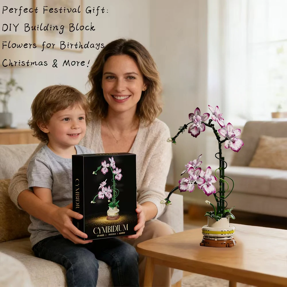 Dia dos namorados aniversário borboleta orquídea buquê tijolos presente para crianças meninas 696 pçs diy montagem brinquedo mesa decoração de flores novo