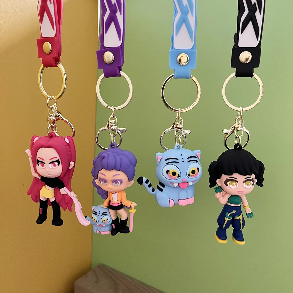 KPOP شيطان الصيادين ديربي النمر شخصية المفاتيح البلاستيكية سيليكون لطيف نمط حلقة رئيسية للأطفال والمحبي هدية عيد الهالوين