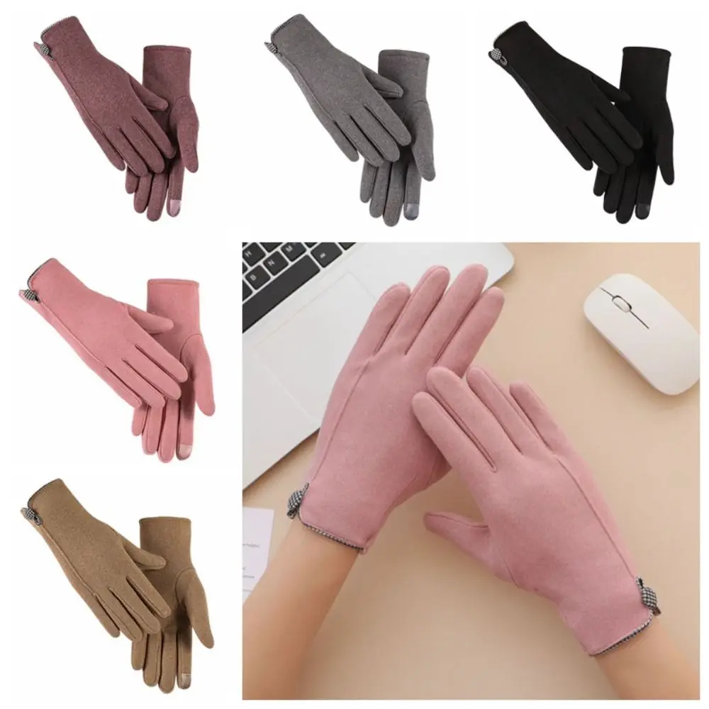 Retro Solid Color Winter Velvet Gloves Plush Coldproof Touch Screen Gloves Windproof Full Finger Women Mittens Driving