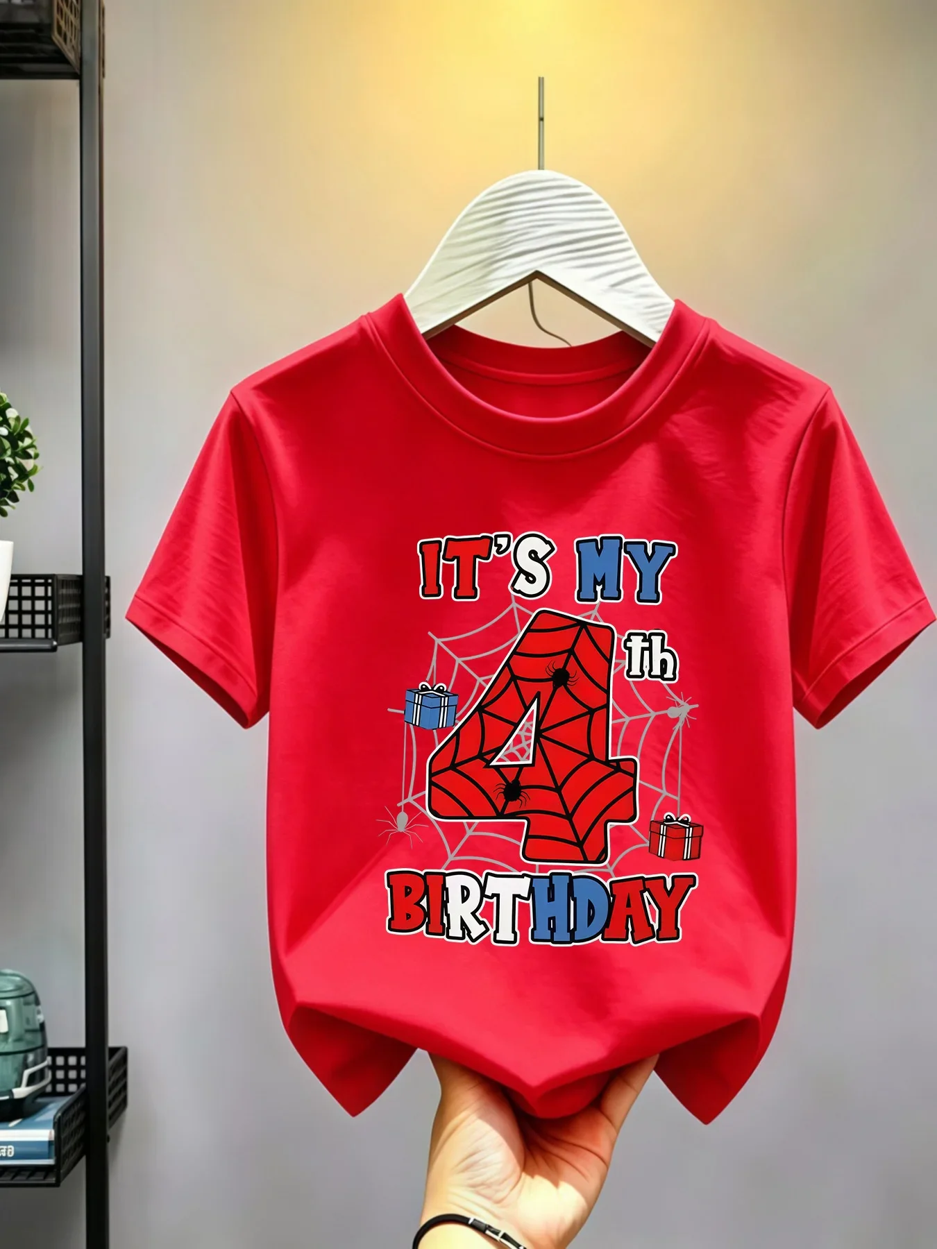 4Th Birthday Spider Web Gift Hero Print Family Matching Cotton Tees Short Sleeve Tops For Mom Dad Boys Girls Daily Wear