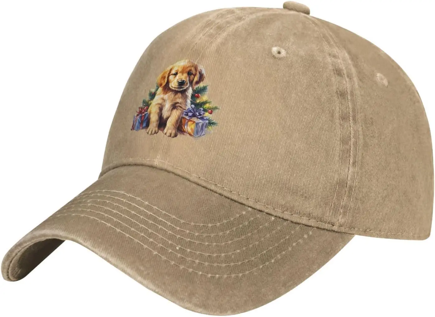 Golden Puppy in Xmas Lights Hat Men Baseball Caps Funny Hats