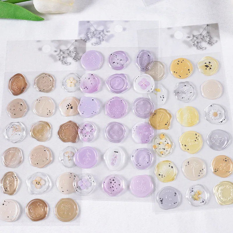 Fire Paint Seal Sticker Vintage Translucent Seal Printing Sticker Small Floral Decal  Stickers Kawaii  Stationary