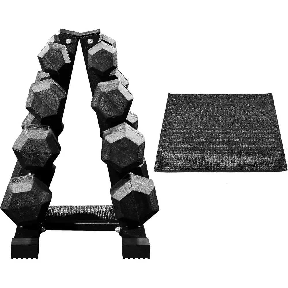 Rubber Coated Hex Dumbbell Weight Set and Storage Rack, Multiple Packages，12.87