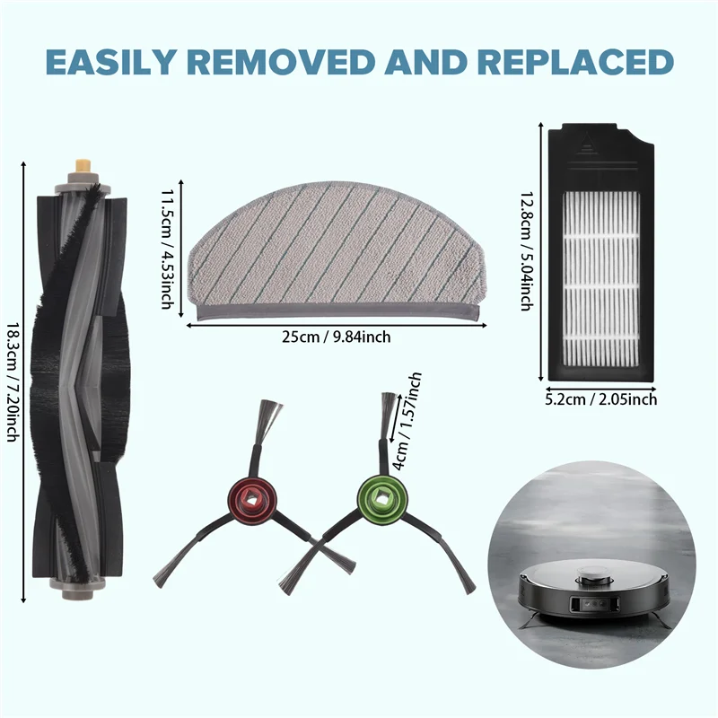 ABKR-1Set Main Side Brush Hepa Filter Mop Rag Dust Bag Replacement Kit Accessories For Ecovacs X1 Plus