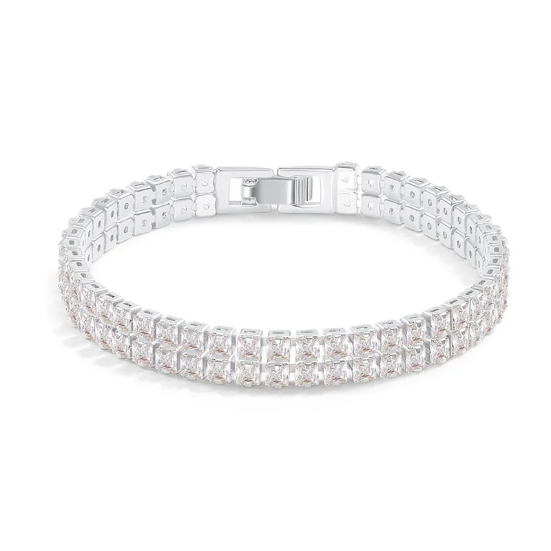 

Apexelle Luxury Jewelry Copper Bracelet Inlaid Zircon Tennis Bracelets Classic Double Row Chain Link Design Fine Jewelry